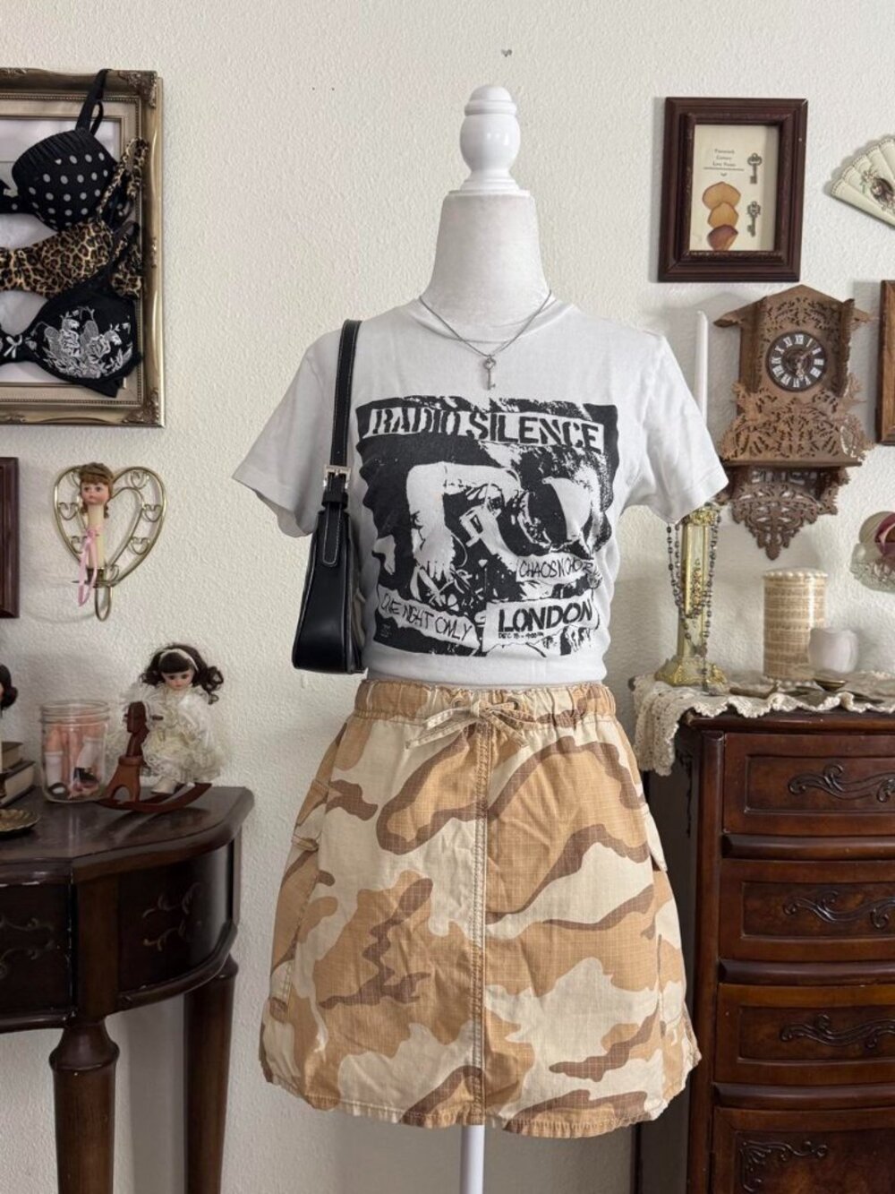 Y2K grunge earth toned camo print cargo mini skirt